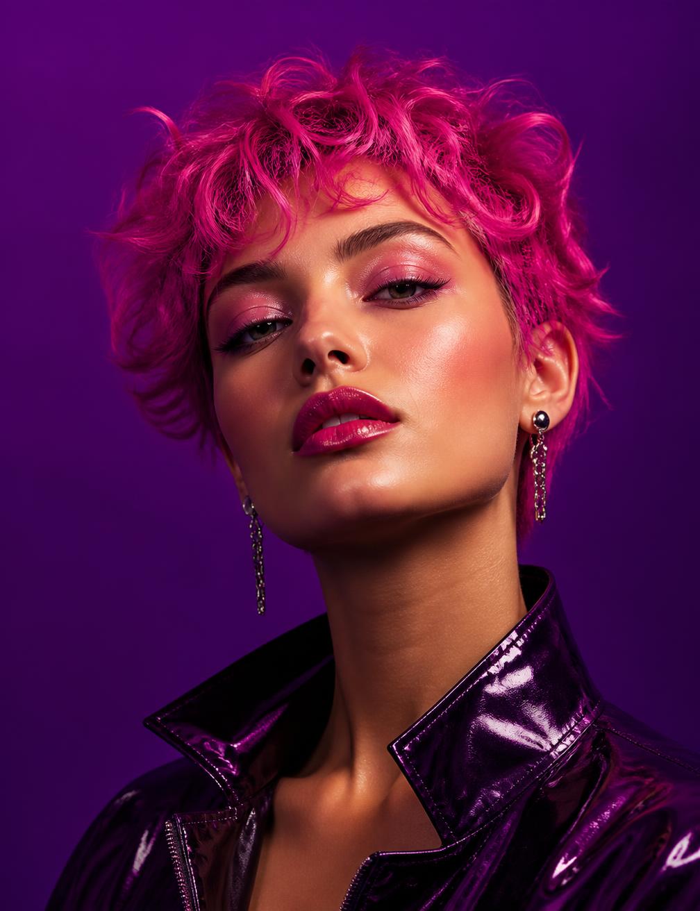 Modelo con cabello rosa vibrante coloreado con Mc.Airam Colors