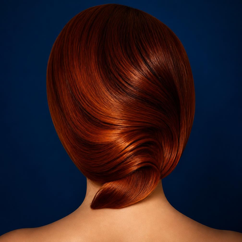 Cabello cobrizo con acabado espejo